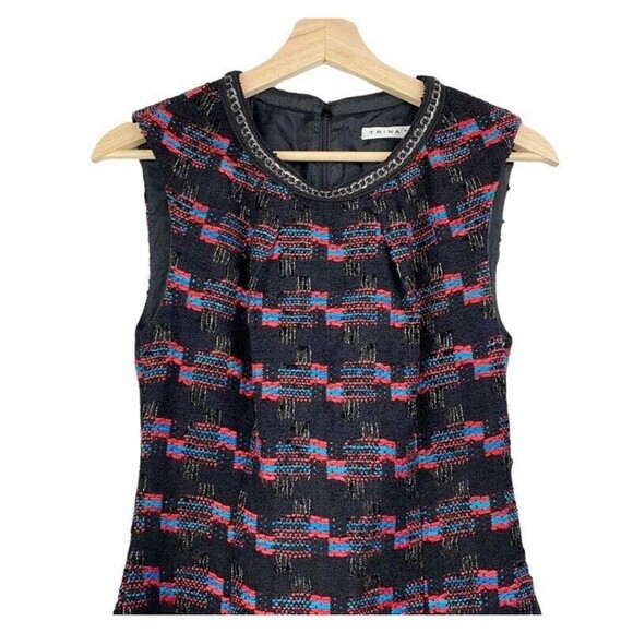 Trina Turk Womens Goodnight Tweed Sheath Dress Black Geometric Scoop Zipper XS - Picture 5 of 11